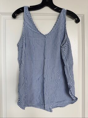 Old Navy Blue and White Striped V-Neck Tank Top